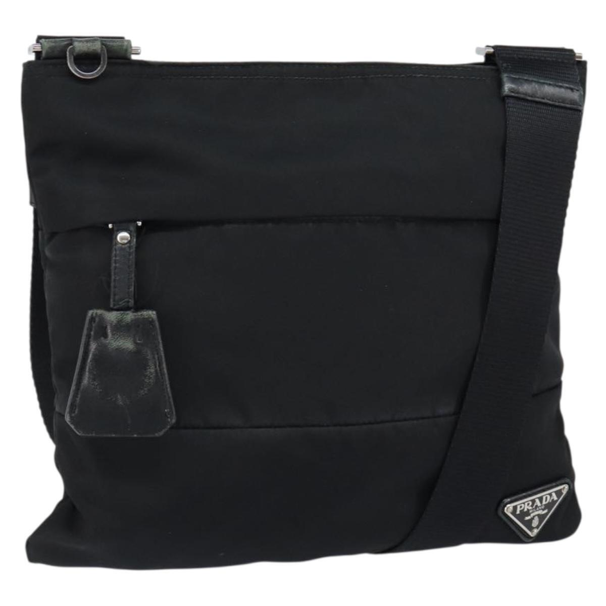 Prada Shoulder Bag Nylon Black Silver Auth Ep11849